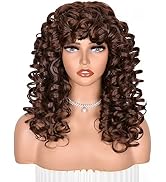 ANNISOUL Brown Curly Wigs for Black Women Long Curly Afro Wig with Bangs for Women Big Bouncy Flu...