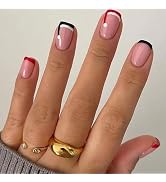 Christmas Press on Nails Short Square French Tip Fake Nails Nude Full Cover False Nails with Xmas...