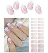 Wahrshei Semi Cured Gel Nail Strips, 20pcs French Gradient Gel Nail Stickers Work with UV, Easy t...
