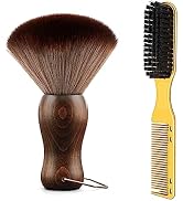 Barber Neck Duster Brush Wood Handle with Hook for Hair Cutting… (Neck brush+Gold comb brush)