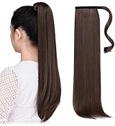 Straight Ponytail Extension,Hair Clip Wrap Around Ponytails Brown 22