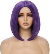 Dark Purple Bob Wig for Women 12 Inch Straight Dark Purple Wigs Middle Part Heat Resistant Synthe...