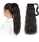 Ponytail Extension Wrap Around ,Clip Ponytails Brown Curly 22