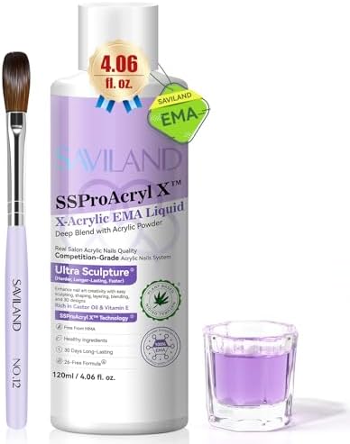 SAVILAND Monomer Acrylic Nail Liquid: 4 oz Acrylic Monomer for Nails Extension with 12# Nail Brush Dappen Dish for Beginners DIY at Home Professional Salon Use