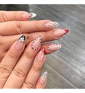 Christmas Press on Nails Medium Almond Winter French Tip Fake Nails Candy Cane Holly False Nails ...
