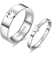 LAVUMO Matching Heart Promise Rings for Couples I Love You Engagement Wedding Ring Band Sets for ...