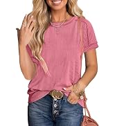 ANRABESS Womens Short Sleeve Crewneck Shirts Ribbed Knit High Low Hem T Shirt 2025 Summer Spring ...