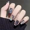 evpct Black Chrome Metallic Cat Eye Press on Nails Square Medium, Glue on Nails Medium Length Square for Women, Black Metallic Nail press ons, Iridescent Glitter Halloween Acrylic Fake Press on Nail