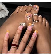 48 Pcs Yellow French Tip Press on Nails and Press on Toenails Set Glossy Long Square Fake Nails F...