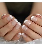 ELEVENAIL Classic Short Squoval Nude White Press on French Nail Tips Natural False Nails Easy Wea...