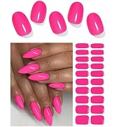 Semi Cured Gel Nail Strips, Hot Pink 20pcs Adhesive UV Sticker, Wraps for Home Manicure DIY