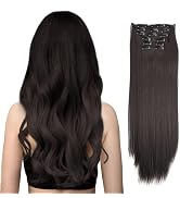NuAngela Clip in Hair Extensions for Women Straight Thick 24 Inch 140g 6pcs Soft Natural Long Syn...