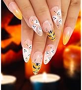 Morily 24Pcs Halloween Press on Nails Orange Ombre Glossy Stick on Nails Medium Acrylic Pink Fake...