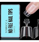 TOMICCA Short Squoval Nail Tips, 240Pcs Acrylic Full Matte Half Cover Nail Tips with Positioning ...