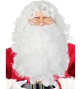 Halfjuly Santa Beard and Wig Set Professional Deluxe Santa Claus Hair with Short and Long White F...