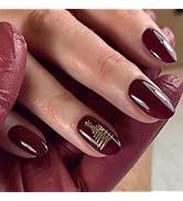 Christmas Press on Nails Short Almond MABKJLF Wine Red Fake Nails False Nails with Christmas Tree...