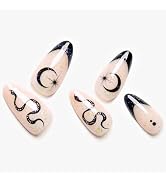 White Press on Nails Medium French Tip, GLAMERMAID Gothic Short Fake Nails Almond, Acrylic False ...
