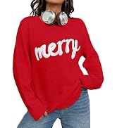 MARZXIN Womens Merry Sweater Long Sleeve Round Neck Christmas Holiday Loose Pullovers Tops