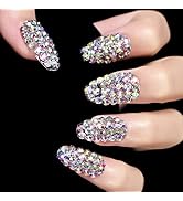 Elevenail 24pcs Full 3D Rhinestone Press on False Nails Medium length Coffin Fake Nails Salon DIY...
