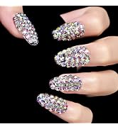 Elevenail 24pcs Full 3D Rhinestone Press on False Nails Medium length Coffin Fake Nails Salon DIY...