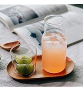 Bedside Water Carafe Set with Tumbler Glass Set for Bedroom Nightstand, Clear Glass Juice Water P...