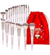 Vebermo Personalized Makeup Brushes, 18 Pcs Make Up Brushes Custom Engraved Logo or Text Professi...