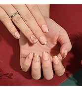 Christmas Press on Nails Short, Gold French Christmas Bowknot Fake Nails with Design Square Glue ...