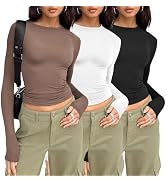 AUTOMET Womens 3 Piece Long Sleeve Shirts Basic Crop Tops Going Out Fall Fashion Underscrubs Laye...