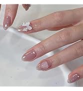 Valentines Press on Nails Short Almond Fake Nails Pink Full Cover 5D Bow Heart Charm False Nails ...