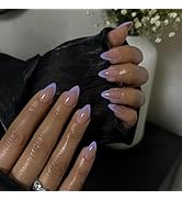 30Pcs Purple French Tip Press on Nails Short Almond Nails Press ons, Short Fake Nails Almond Shap...