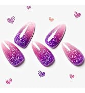 Pink Ombre Press on Nails Short Almond, Purple Handmade Jelly Gel Nails Kit, Medium Almond Glue S...