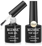 MIZHSE Top and Base Gel No Wipe Clear Glossy Gel Base and Top Set, Long Lasting LED Nail Lamp Gel...