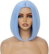 Light Blue Bob Wig for Women 12 Inch Straight Light Blue Wigs Middle Part Heat Resistant Syntheti...