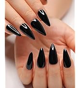 morily 24Pcs Black Press on Nails Stiletto Fake Nails Medium Length Almond False Nails Tips Long ...