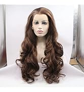 Xiweiya Brown Lace Front Wig Body Wave Mixed Brown Synthetic Lace Front Wig Middle Part Heat Resi...