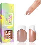Monja French Tips Medium Square Colord Nail Tips Soft Gel Nail Tips No Need to File 144pcs Pre-Fr...