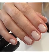 Nude Press on Nails Short Fake Nails Solid Color False Acrylic Nails Full Cover Glossy Reusable S...