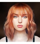 BESTUNG Short Orange Wigs for Women Ombre Black to Orange Wig Culy Bob Wigs with Bangs Shoulder L...