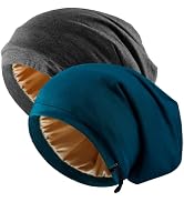 Silk Satin Bonnet Hair Wrap for Sleeping, 2 Pcs Adjustable Silk Bonnets for Women Men Sleep Cap S...