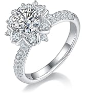 LAVUMO Moissanite Ring for Women Round Cut Engagement Ring 1CT D Color VVS1 Clarity Flower 925 Si...