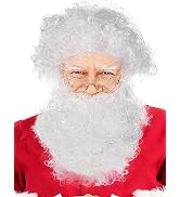 Halfjuly Santa Beard and Wig Set Professional Deluxe Santa Claus Hair with Short and Long White F...