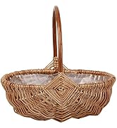 Rattan Flower Basket, Handmade Wicker Planter Basket with Plastic Liner and Handle, Easter Basket...