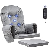 Paddie Light Grey Massage Glider Rocker Replacement Cushions with Storage Velvet Washable Non Sli...