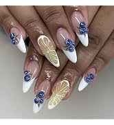 BABALAL Press on Nails Medium Fake Nails Almond Glue on Nails White French Tip Acrylic Nails 3d L...