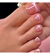 Pink Press on Toenails Fake Toe Nails Glitter False Toenails Glossy Full Cover French Tip Acrylic...