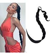 S-noilite 1PCS Long Braided Ponytail Extension with Hair Tie DIY Braid Black Hair Braids Wrap Aro...