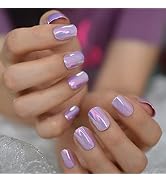 Fantasy Nails Series Pink Purle Short Chrome Holographic Press On Nails Square Natural Shape Char...