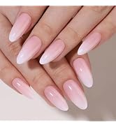 Seenssy Ombre Press on Nails Medium Almond Fake Nails with Glue, Pink White Soft Gel Nail Tips fo...