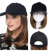 S-noilite Baseball Cap With Hair Attached Hat Hair Extensions Bob Hairstyle Baseball Cap Wig Adju...