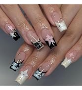Press on Nails Long Coffin MABKJLF French Tip Fake Nails Nude Full Cover Y2K Press on Nails White...